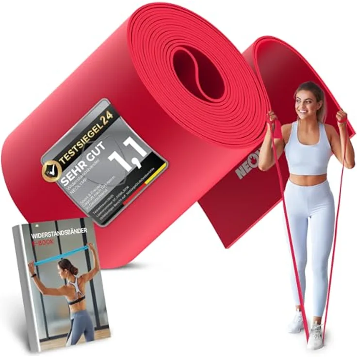 NEOLYMP Widerstandsbänder 15 cm breit, reißfeste Fitnessbänder aus TPE für Krafttraining und Physio, elastische Resistance Bands (2 m | Rot)