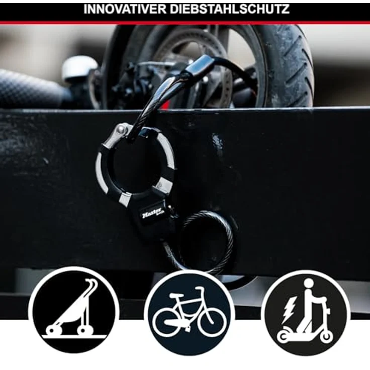Master Lock Kabelschloss Street Cuff 8275EURDPROBLK, 1 m geflochtenes Stahlkabel mit Vinyl-Ummantelung, schwarz-silber – Bild 2