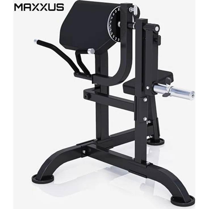 Gorilla Sports MAXXUS Curlbank 2in1 Pro - Vertikal verstellbarer Sitz, 30/50 mm Hantelscheibenhalter, rutschfest, Schwarz mit Chrom-Elementen – Bild 3