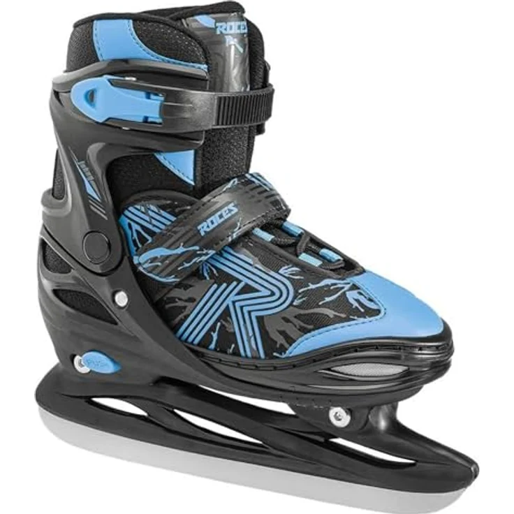 ROCES Jokey Ice 3.0, verstellbare Schlittschuhe für Kinder, schwarz-Astro Blau, Größe 26/29, anatomisch gepolstert, mit schnürverschluss und Velcro-Ristband – Bild 1