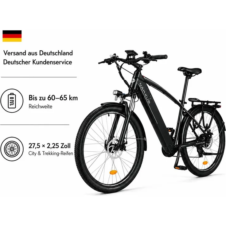 PIXAR M204 City-Trekking-E-Bike 27,5 Zoll, 36V 12,5Ah Akku, Shimano 7-Gang, LCD-Display, Scheibenbremsen, Federgabel