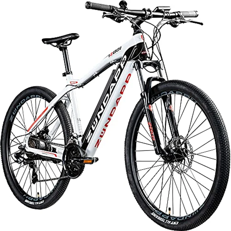 ZÜNDAPP E Mountainbike 650B Hardtail Pedelec 27,5 Zoll Z801 eBike Elektrofahrrad (schwarz/weiß, 48 cm) - Vielseitiges E-Mountainbike für täglichen Einsatz und Geländefahrten, 250W Hinterradmotor, 418Wh Akku, 27,5 Zoll Rahmen, 21 Gang Schaltung, mechanische Scheibenbremsen, einstellbare Federgabel, Aluminium-Slopingrahmen, 27,5" Reifen, ergonomische Griffe, schaumstoffgepolsterter Sattel, vormontiert, Sattelhöhe einstellbar - Preisvergleich – Bild 1