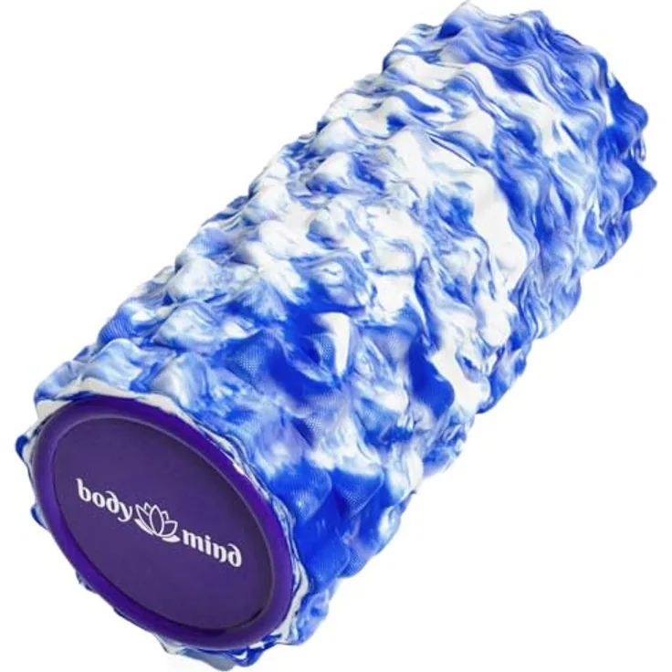 Body & Mind® Faszienrolle, Massage-Rolle zur Muskelregeneration mit 3D Noppenstruktur, 33 x 14,5 cm, Blau-Weiß