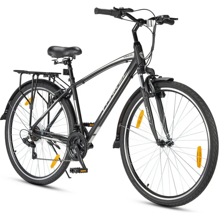 Vankel Mountainbike 28 Zoll, Herrenrad mit 21 Gängen, Alurahmen, Federgabel, V-Brakes, Gepäckträger und Schutzblechen