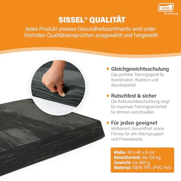 SISSEL Fit Marmoriert Balance Pad, schwarz, 50 x 41 6 cm EU - Koordinations- und Gleichgewichtstraining, rutschfest, belastbar bis 120 kg – Bild 5