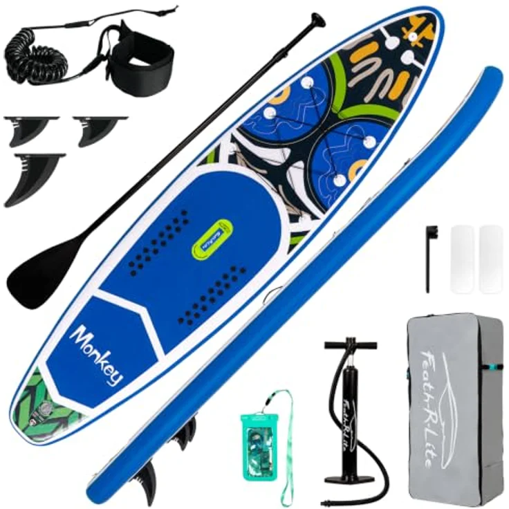 FunWater Aufblasbares Stand Up Paddle Board 11'6''x33'x6'', Ultraleicht mit 3 Finnen, Verstellbarem Paddel, Pumpe, Rucksack und Wasserdichter Tasche, Komplett Set – Bild 1