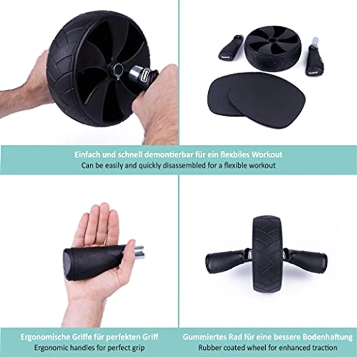 PULLUP & DIP Bauchroller, Ab Wheel mit ergonomischen Griffen und gepolsterten Kniematten, Bauchmuskelrad, Ab Roller für Bauchmuskeltraining & Heimtraining zu Hause – Bild 3