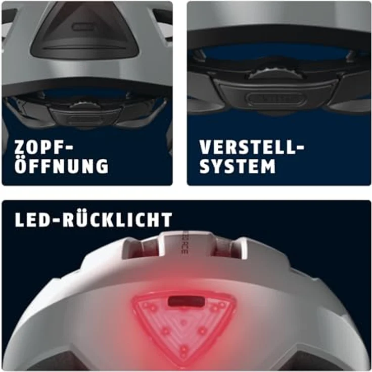 ABUS Pedelec 2.0 ACE, Fahrradhelm mit Rücklicht, Visier, Regenhaube, Ohrenschutz, grau, Größe M – Bild 5