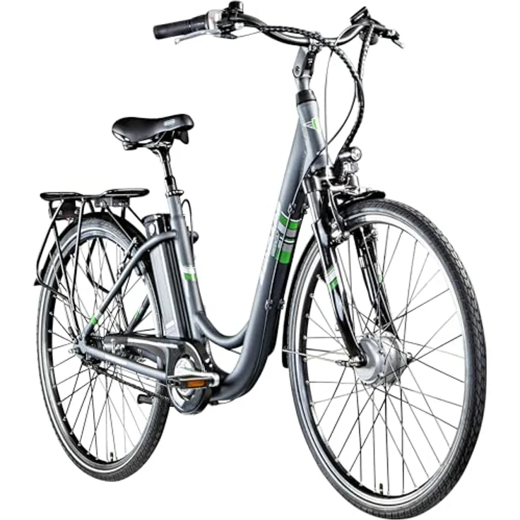 ZÜNDAPP E Bike City 28 Zoll | Elektro Fahrrad für 150-175 cm | 7 Gang Ebike Vorderrad Motor | E-Bike Elektrofahrrad mit Beleuchtung | Retro Hollandrad Green 3.7 (grau, 48 cm) - ZÜNDAPP Elektrofahrrad mit kraftvollem Ananda M129 Radnabenmotor, lange Reichweite und umfangreiche Ausstattung. – Bild 1
