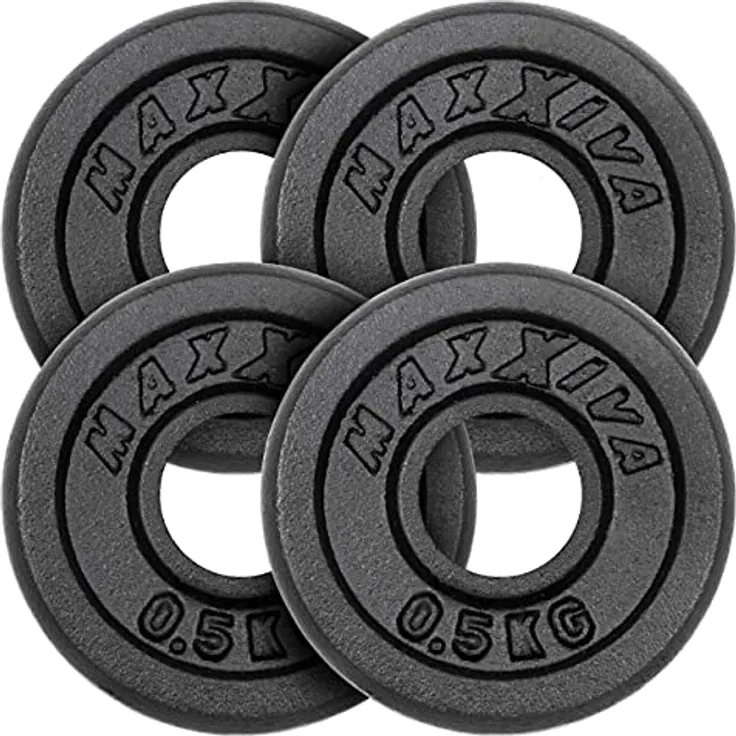 MAXXIVA Hantelscheiben 4er Set Gewichtsplatte je 0,5 kg Gusseisen schwarz 2 kg Fitness Krafttraining Bodybuilding Workout Gewichtheben Reha-Sport