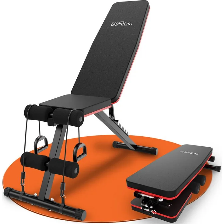DH FitLife Hantelbank Klappbar 8 in 1, Verstellbare Fitnessbank für Ganzkörpertraining, 80% Platzsparend, bis 110 kg belastbar