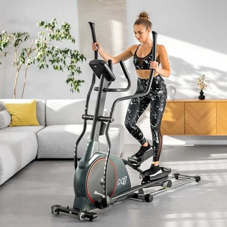 HS HOP-SPORT Crosstrainer HS-095CF mit Unterlegmatte - Ellipsentrainer 30kg Schwungmasse - Ellipsen Crosstrainer max. Benutzergewicht 135kg - Crosswalker grau – Bild 3