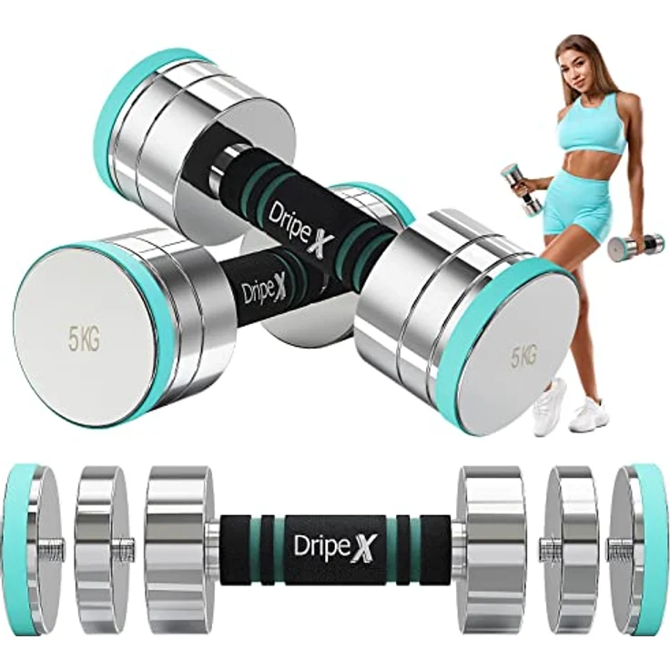 Dripex Hanteln Set Einstellbare Hanteln 2x5kg, Kurzhanteln aus Stahl enthalten. 2,5kg 5kg 7,5kg 10kg 15kg 25kg 30kg 50kg Fitness Hanteln 10 KG mit Schaumstoff Griff für Zuhause – Bild 1