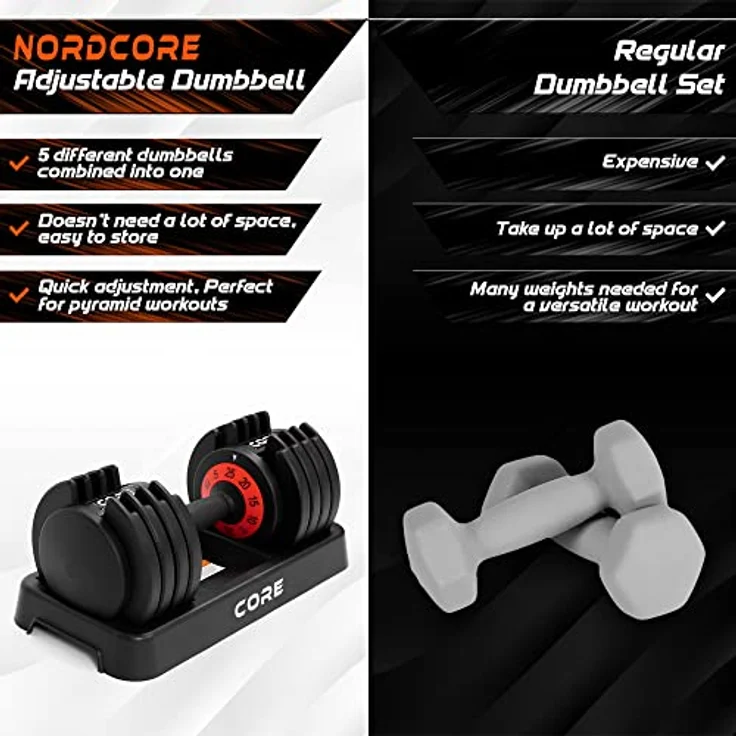 Nordcore Verstellbare Kurzhantel Core 25 kg, intelligente 5-stufige Gewichtseinstellung und praktischer Aufbewahrungssockel – Bild 4