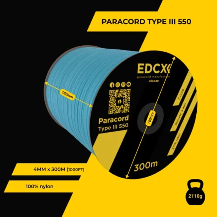 EdcX Paracord 4 mm, 550 Typ III, 100% Nylonseil in Ice Mint, 300 m, ideal für Basteln, Camping und Outdoor Aktivitäten – Bild 3