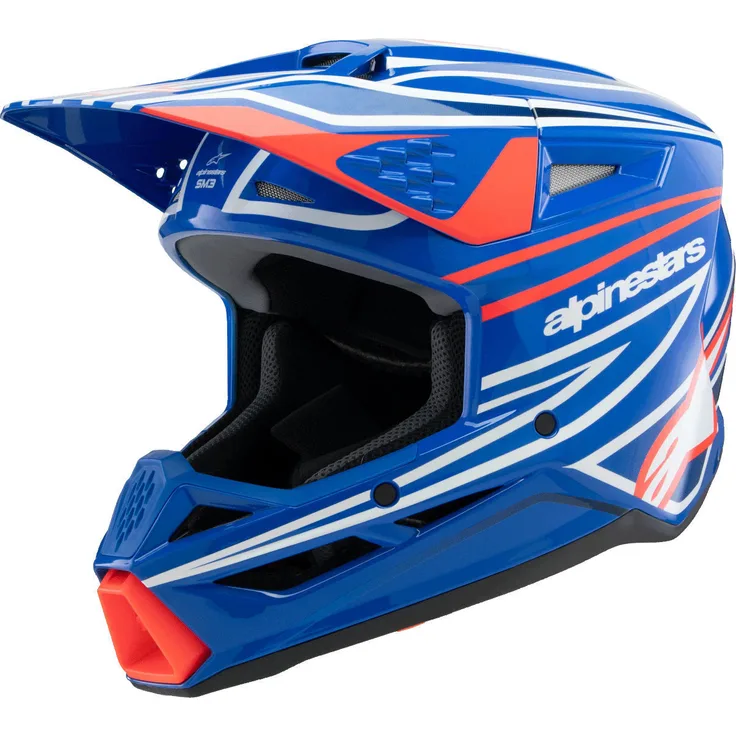 Alpinestars Sm3 Wurx Ece06, Kinder Motocross Helm in Blau/Rot/W mit leichter, thermo-injizierter Schale, ECE 22.06-zertifiziert