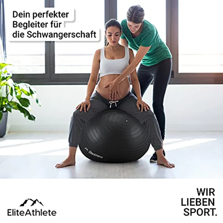 EliteAthlete Gymnastikball Sitzball Büro ergonomisch mit Anti Burst System - Fitness Pilates Schwangerschaft - Schwangerschaftsball Fitnessball Yogaball - Yoga Ball 55cm inkl. Luftpumpe – Bild 4