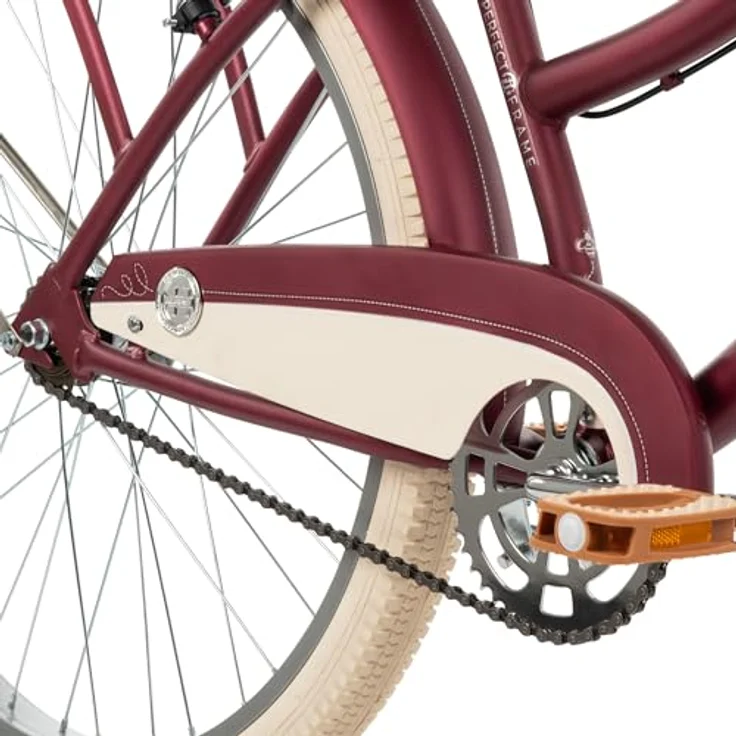 Huffy Deluxe 26" Cruiser Bike, Singlespeed Fahrrad mit Lenkerkorb und Gepäckträger, Matt Dark Berry – Bild 6