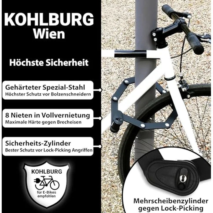 KOHLBURG Fahrrad Faltschloss Modell Wien, 89 cm, 1 kg leicht, hohe Sicherheit, inkl. Halterung für E-Bike & E-Scooter – Bild 3