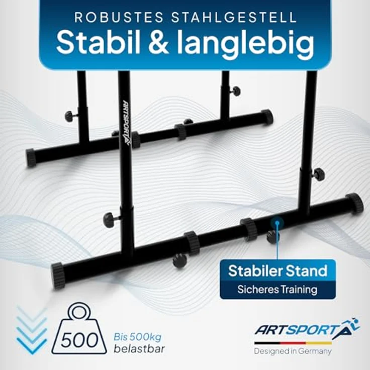 ArtSport Dip Barren Kraftstation, 500 kg belastbar, verstellbare Stangen & rutschfeste Griffe, Schwarz – Bild 2