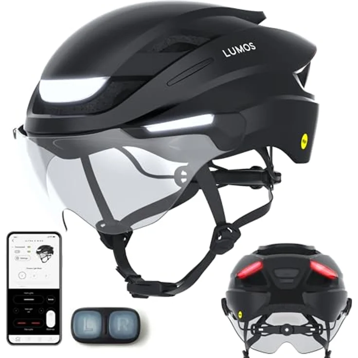 Lumen Labs Ultra E-Bike Mips Helm, Halbschalenhelm für Mountainbiking, Onyx black, 54-61 cm, mit integrierter Beleuchtung und Blinkern – Bild 1