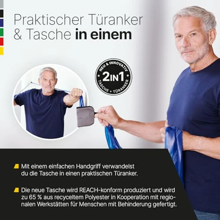 ARTZT TheraBand 2,50m blau, inkl. Türanker und Tasche, Widerstand 2,6kg, 100% Naturlatex, für Heimtraining, Krafttraining und Therapie – Bild 3