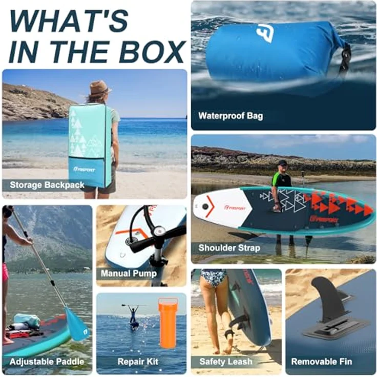 FBSPORT Aufblasbares SUP Board, Stand Up Paddling Board 15CM Dick, mit verstellbarem Aluminium Paddel und Pumpe, dunkelgrün – Bild 4