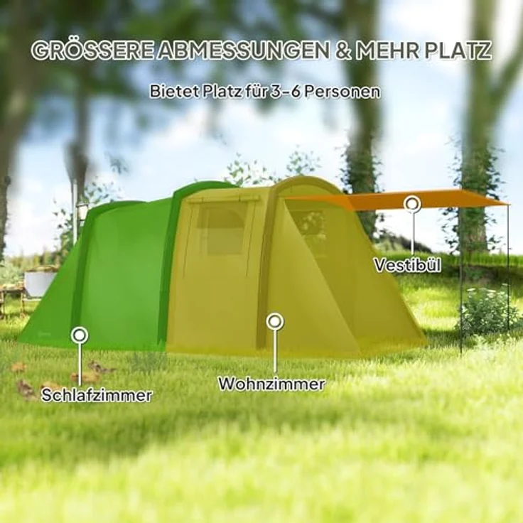 Outsunny Aufblasbares Zelt für 3-6 Personen, Outdoor Familienzelt mit UV50+ Schutz, schnellem Aufbau und Luftpumpe, winddicht für 3 Jahreszeiten – Bild 5