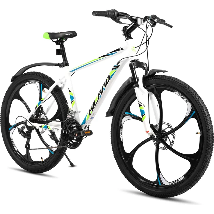 Hiland 26 Zoll Mountainbike, Aluminiumrahmen, 18 Gang, Doppelscheibenbremse, 6 Speichenrad, für Herren und Damen