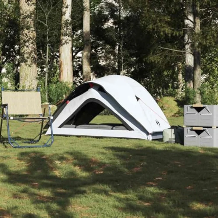 vidaXL Campingzelt 1 Person Weiß, Verdunkelungsstoff, wasserdicht, leichtes Wanderzelt mit abnehmbarem Überzelt – Bild 2