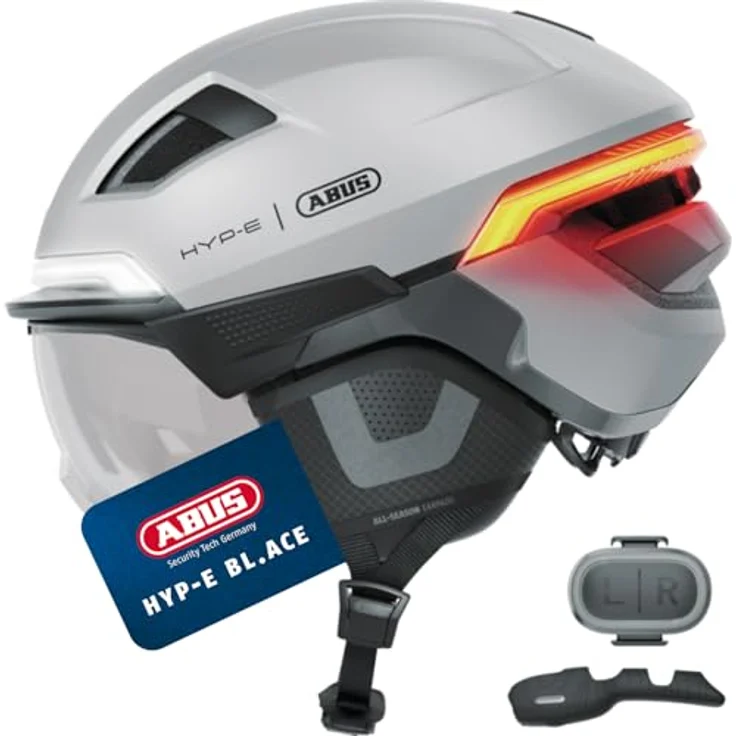 ABUS HYP-E B.LACE Fahrradhelm, mit Front-, Rück- und Blinklicht sowie kabellosem Bremslicht, Visier und Ohrenschützern, für Fahrrad, E-Bike und S-Pedelec, ilber, Größe S (51-55 cm) – Bild 1