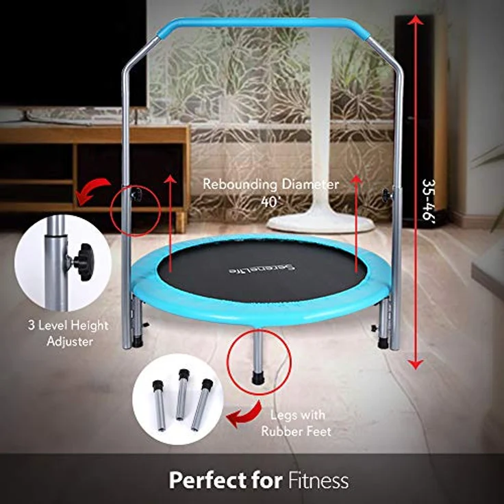 SereneLife Tragbares und faltbares Trampolin – 101,6 cm In-Home Mini Rebounder mit verstellbarem Handlauf, Fitness-Körperübung, federfrei sicher für Kinder – SLELT403 – Bild 2