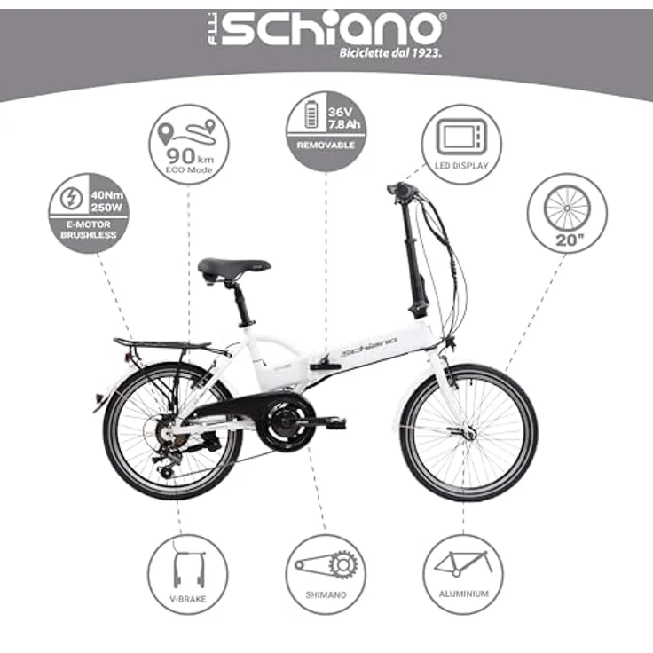 Schiano E-Sky Klapprad 20 Zoll Pedelec, 280Wh Elektrofahrrad mit 7 Gängen, faltbar, weiß – Bild 2