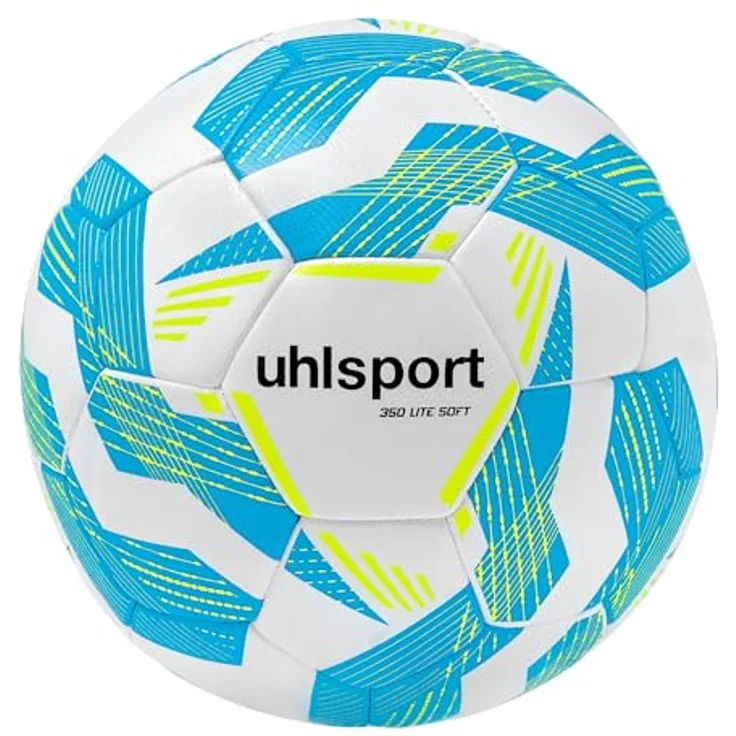 uhlsport Fußball für Kinder LITE Soft 350, Maschinengenähter Junior Trainingsball, 25% leichter als Erwachsenenbälle, weiß/eisblau/Fluo gelb – Bild 1