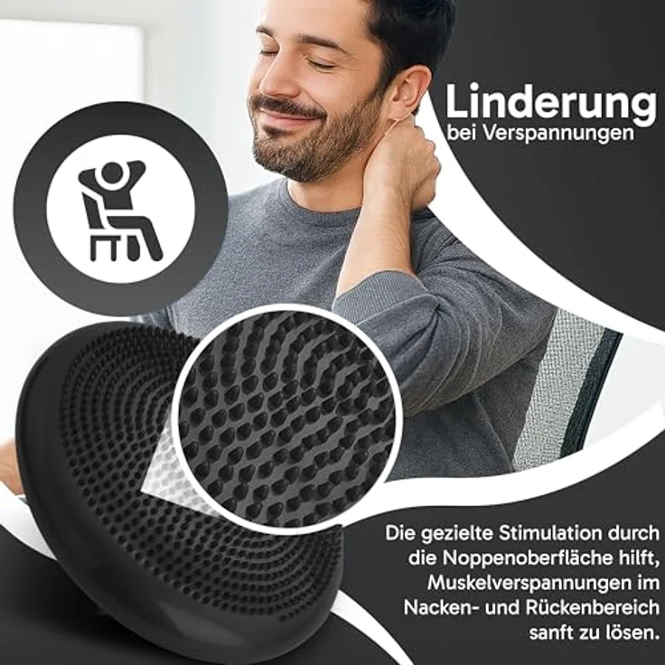 Retoo Ballsitzkissen 33cm mit Pumpe, Luftkissen für Rückenschmerzen, Stärkung der Muskulatur, Verbesserung der Körperhaltung, Schwarz – Bild 5