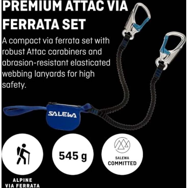 SALEWA Premium Attac Klettersteigset, robustes Set mit selbstverriegelnden Karabiner und integrierten Bandfalldämpfer, für 40-120 kg, inkl. Mesh-Tasche – Bild 2