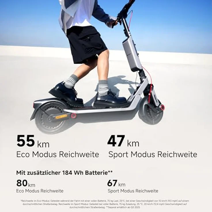 Segway-Ninebot E3 Pro D, E-Scooter für Pendler mit 55km Reichweite, faltbar, 17,9kg, Federung vorne & hinten, 10-Zoll Reifen, IPX5, Straßenzulassung – Bild 5