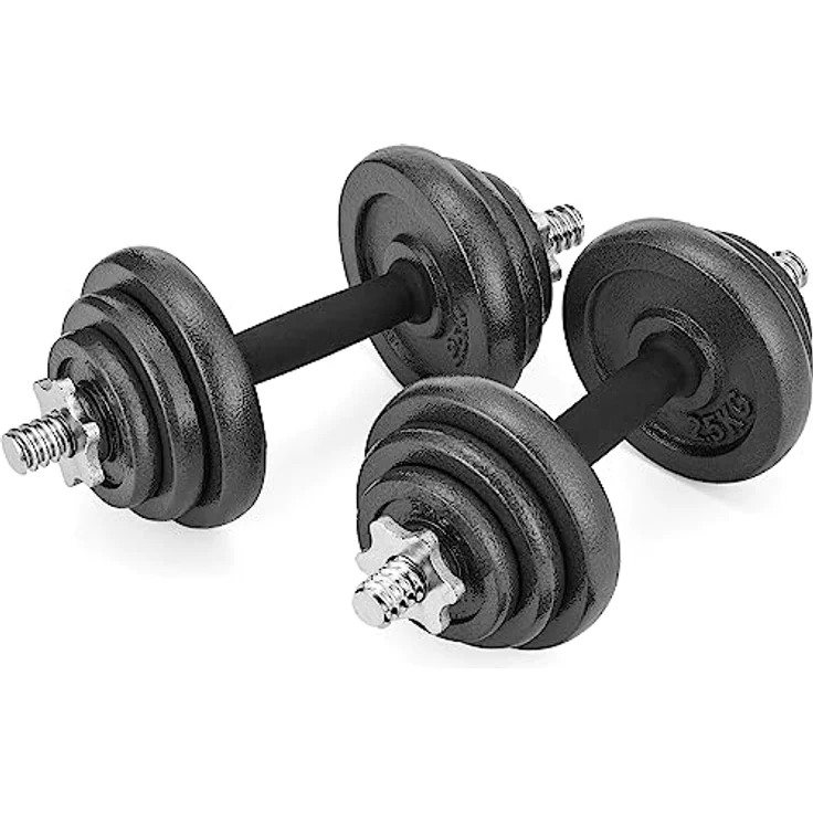 Gymtek Gusseisen Hantel Set mit Sternverschlüsse - 20kg Hanteln - Verchromten Hantelstange, Kurzhantel Set, Gewichte Hantel, Verstellbare Hanteln - schwarz – Bild 3