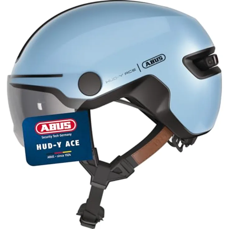 Abus HUD-Y ACE, Velohelm mit integrierten Glas-Visier und USB-Heck-LED, 57 - 61 cm