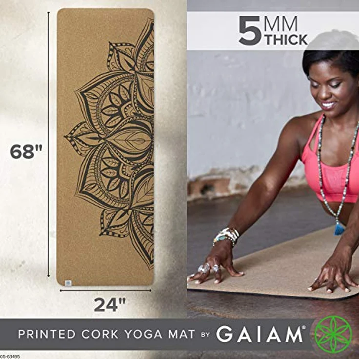 Gaiam Cork Yoga Mat | Natural Sustainable Cork Resists Germs and Odor | Non-Toxic TPE Rubber Backing | Great for Hot Yoga, Pilates (68-Inch x 24-Inch x 5mm Thick) – Bild 3
