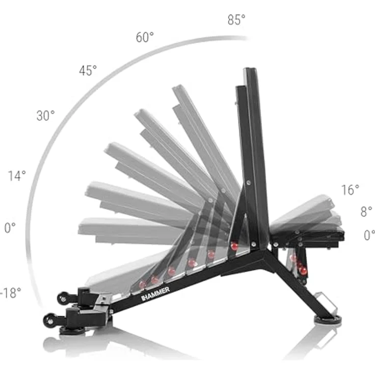 HAMMER Hantelbank Force 5.0, verstellbare Trainingsbank mit Decline-Funktion, klappbar, bis 250 kg Gewichtsbelastung, rissfeste Komfortpolster – Bild 5