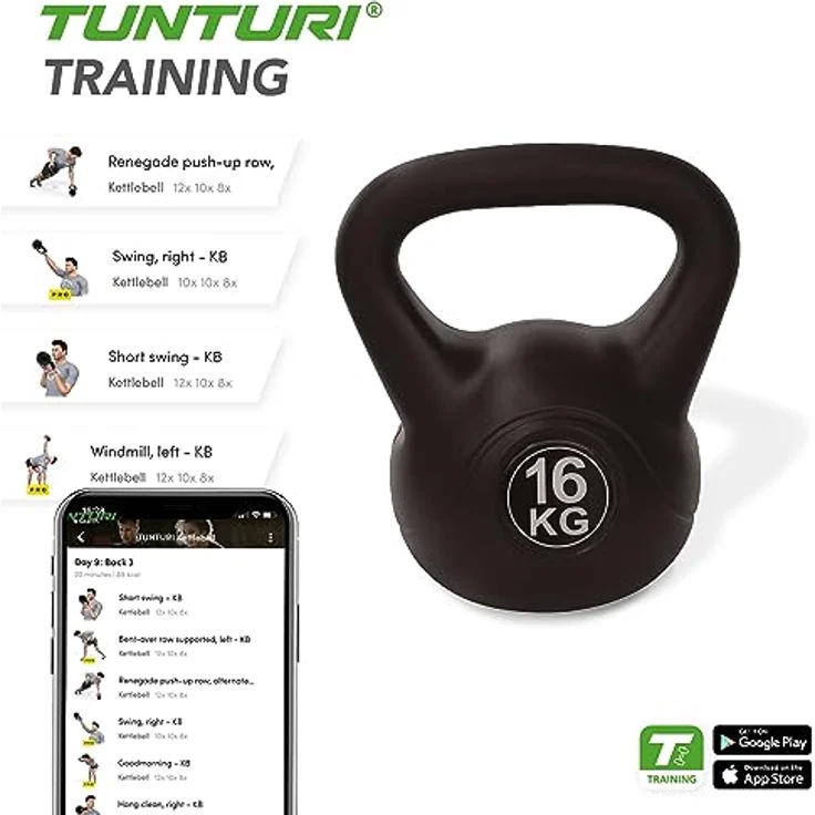 Tunturi Kugelhantel, Kettlebell, PVC mit Sand gefüllt, 8 kg – Bild 3