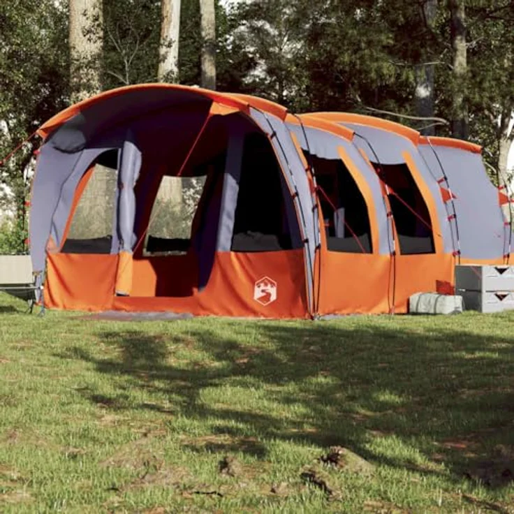 vidaXL Tunnel Familienzelt 8 Personen, wasserdichtes Campingzelt mit Steckverbindungssystem, grau, inklusive Heringen und Abspannseilen – Bild 4