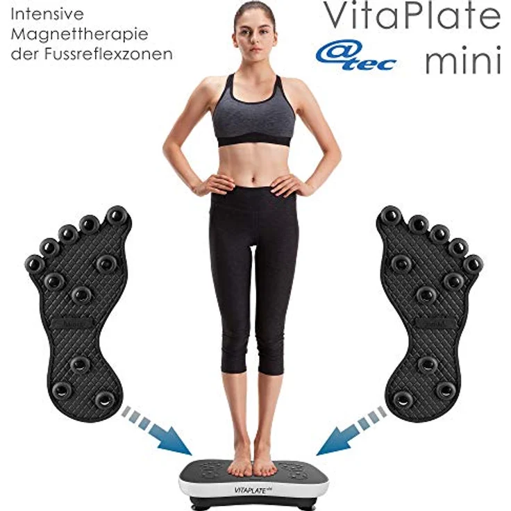 @tec Vitaplate Mini Vibrationsplatte mit 99 Trainingsstufen, Display & Fernbedienung, Rüttelplatte für Bauch Beine Po Vibrationstrainer, Fett-Verbrenner – Bild 2