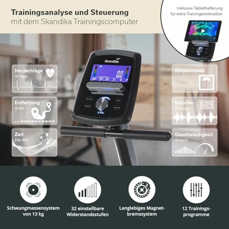 Skandika Liegeergometer Centaurus Sitzergometer Heimtrainer Liegeheimtrainer | 13kg Schwungmasse, 12 Trainingsprogramme, Bluetooth App-Steuerung, Google Street View | 150kg belastbar – Bild 5