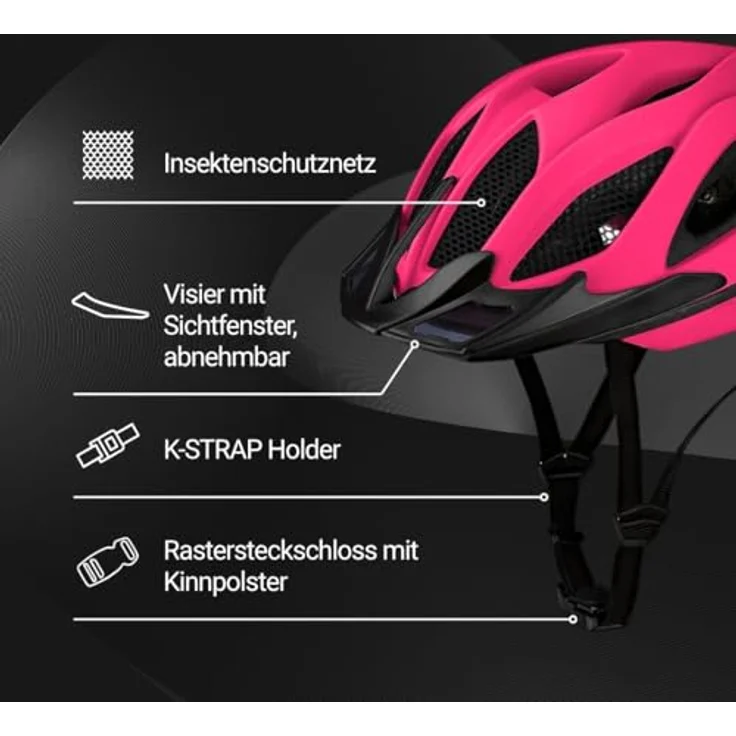 KED SPIRI II TREND, MTB Fahrradhelm mit K-Fit Anpassungssystem, pink, mit LED Rücklicht und Visier – Bild 2