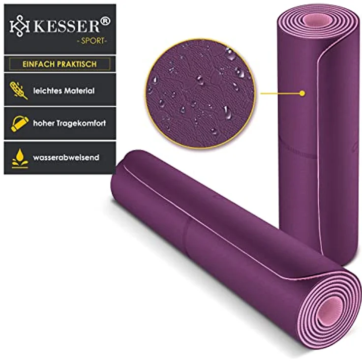 KESSER® Gymnastikmatte mit Tragegurt rutschfest TPE Yogamatte Gepolstert & rutschfest Fitnessmatte, 183 x 61 Trainingsmatte für Fitness Sportmatte, Pilates & Gymnastik Workout extradick (Lila) – Bild 2