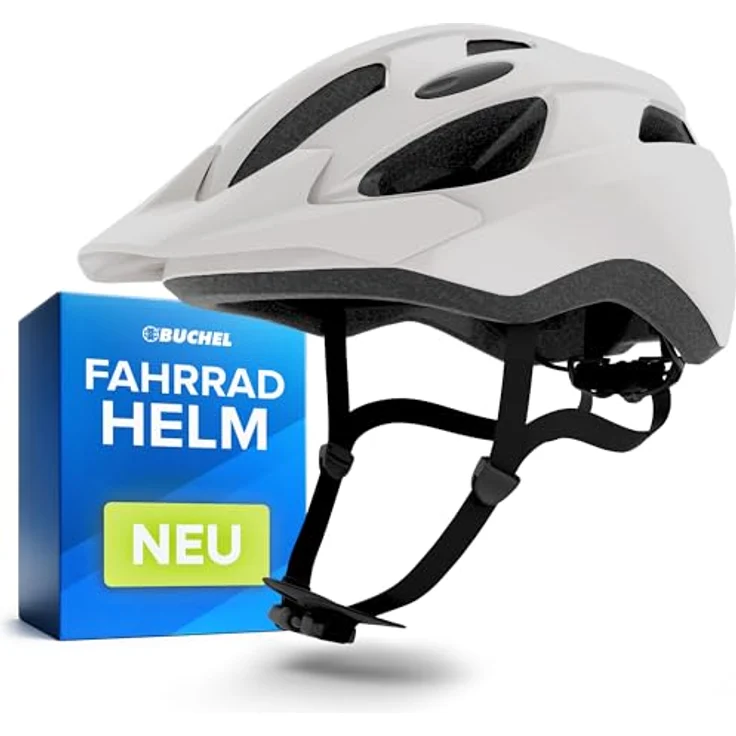Büchel Fahrradhelm In-Mould-Technologie, Cam Lock, Kinnpolsterung & Fliegennetz – Größe L 58-61 cm, Weiß Matt – Bild 1