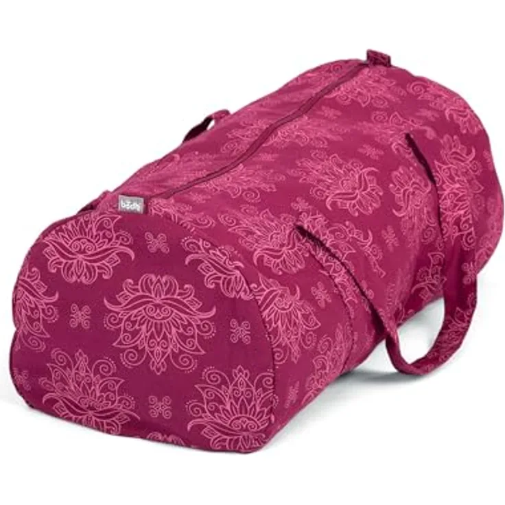 Bodhi Hot Yoga Bag | Maharaja Collection | Yogatasche aus Baumwolle mit wasserfestem Innenfutter | Große Yogamattentasche | Tasche für Yogamatte und Zubehör | Lotus/Berry
