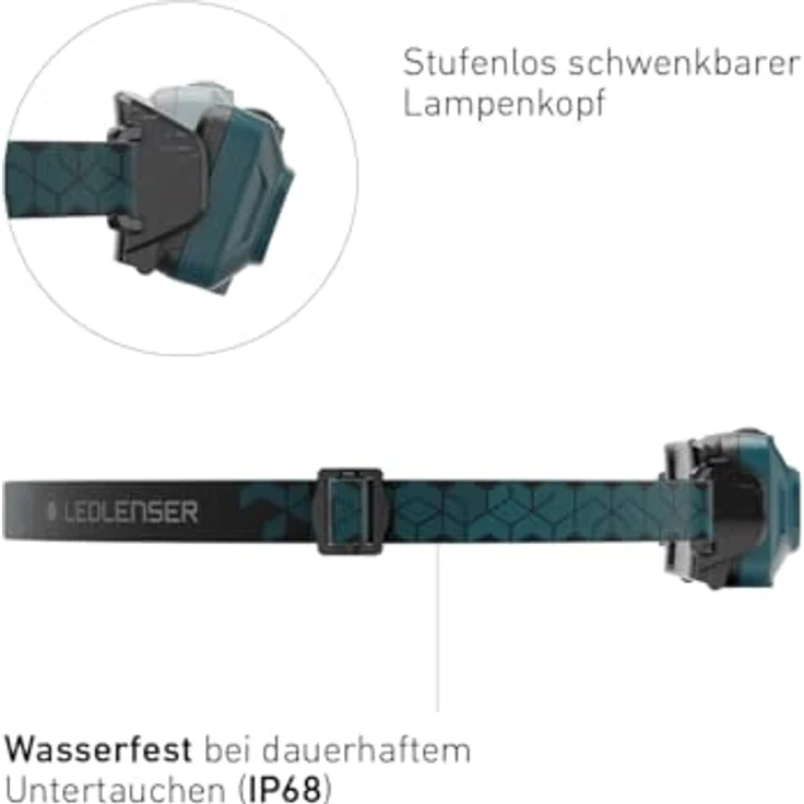 Ledlenser HF4R Core, wiederaufladbare Stirnlampe mit 500 Lumen, IP68 wasserdicht, Teal Green, mit Rotlicht und USB-C-Ladung – Bild 2